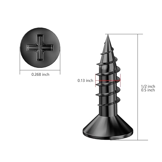 (800Pcs) #6x1/2 Black Wood Screw Quick Metal Self Tapping Flat Head