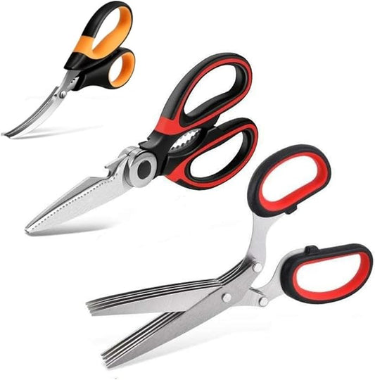 Kitchen Shears Set, Poultry Shears, Prawn Shears, Multipurpose Cooking and Herb Scissors, Heavy Duty Shears, Light-Weight Scissors for Cutting Food (Set of 3)