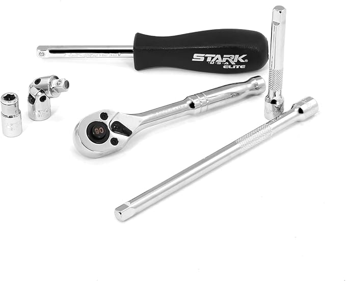 Stark USA 55-Pieces 1/4" Socket Set, Drive Socket Wrench Set, 1/4-inch Quick-Release Ratchets 90-Tooth Pear Head Ratchet SAE (5/32-9/16) MM (4-14)