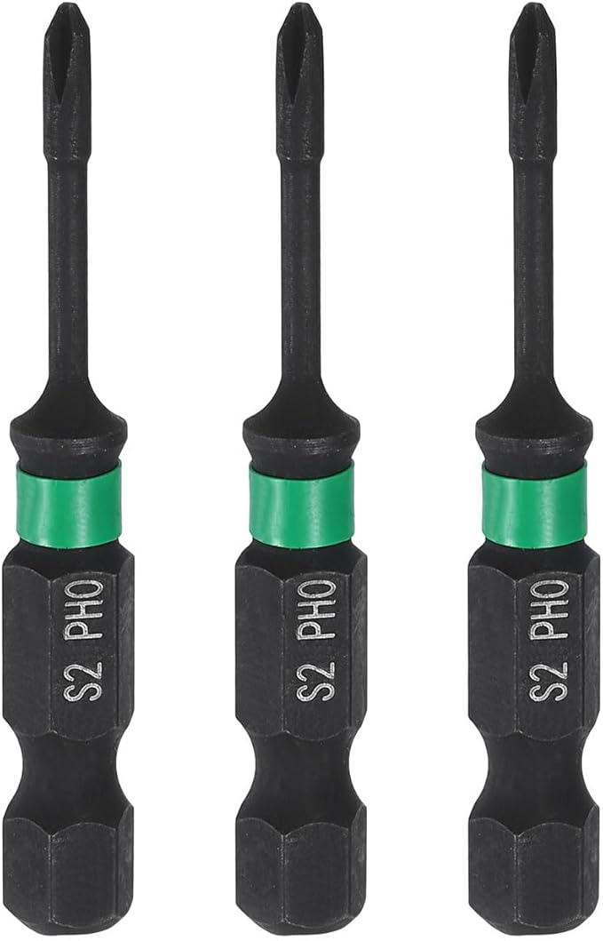 HARFINGTON 3pcs #0 Impact Phillips Screwdriver Bit PH0 1/4" Hex Shank 2" (50mm) Long 0.08" Rod Magnetic Cross Head Drill Bits S2 Steel Industrial Screw Driver for Impact Power Drivers