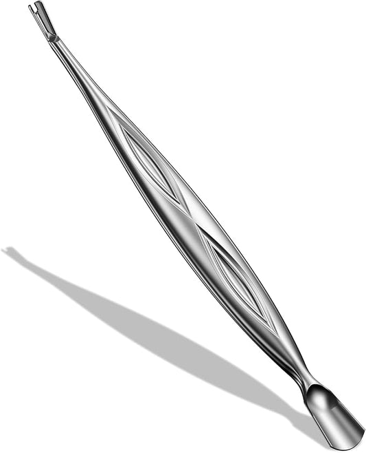 BALUCA 2-in-1 Cuticle Pusher & Trimmer with Fork ??Professional Stainless Steel Nail Cuticle Remover Tool for Pain-Free Manicure & Pedicure ??Durable Metal Cuticle Nippers and Scraper, Silver