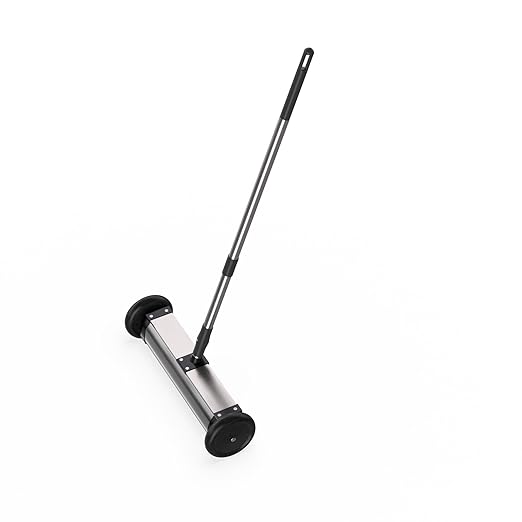 Master Magnetics Magnetic Sweeper with Wheels - Mini Push-Type with Release and Telescoping Handle - Powerful Magnetic Tool for Yard - Pick Up Nails and Other Metal Debris - Strong 35 lb Pull - 13”