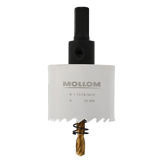 Mollom (46mm | 1-13/16") HSS M42 with 8% Cobalt BI-Metal Hole Saw with 2 Pilot Drill Bits & Arbor Smooth Cutting for PVC,Drywall,Wood,Plastic,Gypsum Board,Rubber