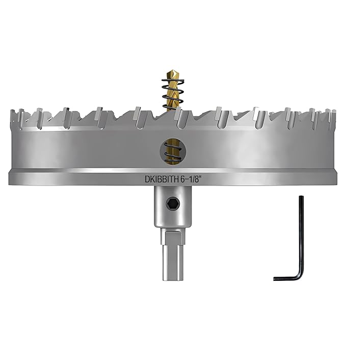 DKIBBITH TCT Hole Saw Set, 6-1/8"(156mm) Heavy Duty Tungsten Carbide Tipped Hole Cutters for Stainless Steel, Copper, Iron, Brass, Plastic with Titanium-Plated Pilot Drill Bits