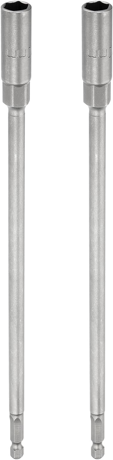 HARFINGTON 2pcs Nut Driver Drill Bit 10mm Metric Socket 1/4" Hex Shank 10" (250mm) Extra Long Magnetic 6-Point Sockets Quick Change 40Cr Steel Bolt Setters for Power Drill Drivers