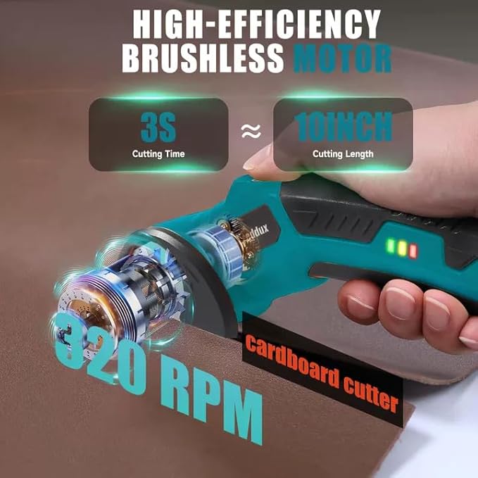 Cordless Electric Scissors竊똂ardboard Cutter Heavy Duty Scissor with 3 Blade, Safety Lock & Extra Blade竊똓otary Cutter for Cardboard Fabric Plastic Leather Dark Blue