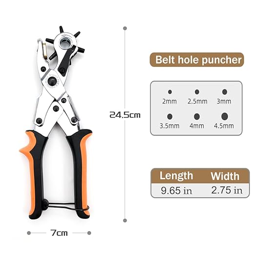 Leather Punch Tool for Belts - Leather Hole Punch Tool, Belt Hole Puncher for Leatheres, Belts, Watch, Handbag. Punches Plier for Diameter: 4.5/4/ 3.5/3/ 2.5/ 2mm.