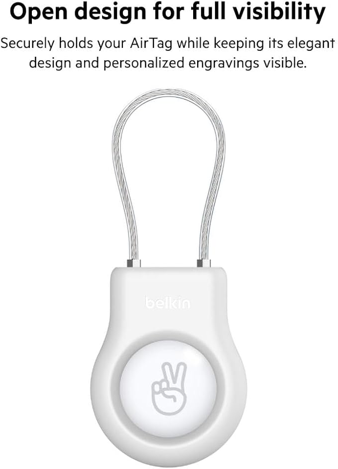 Belkin Apple AirTag Secure Holder With Wire Cable - AirTag Holder - Lock & Protect Air Tags In Durable Scratch Resistant Case - Protective AirTag Keychain Accessory For Keys, Luggage & More ??White