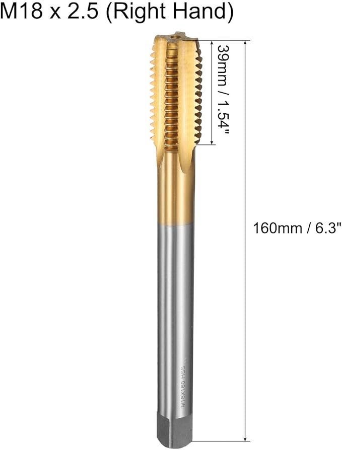 uxcell Metric Thread Tap M18 x 2.5 H2 160mm Straight Flute Screw Thread Milling Machine Taps Threading Tapping Repair Tool