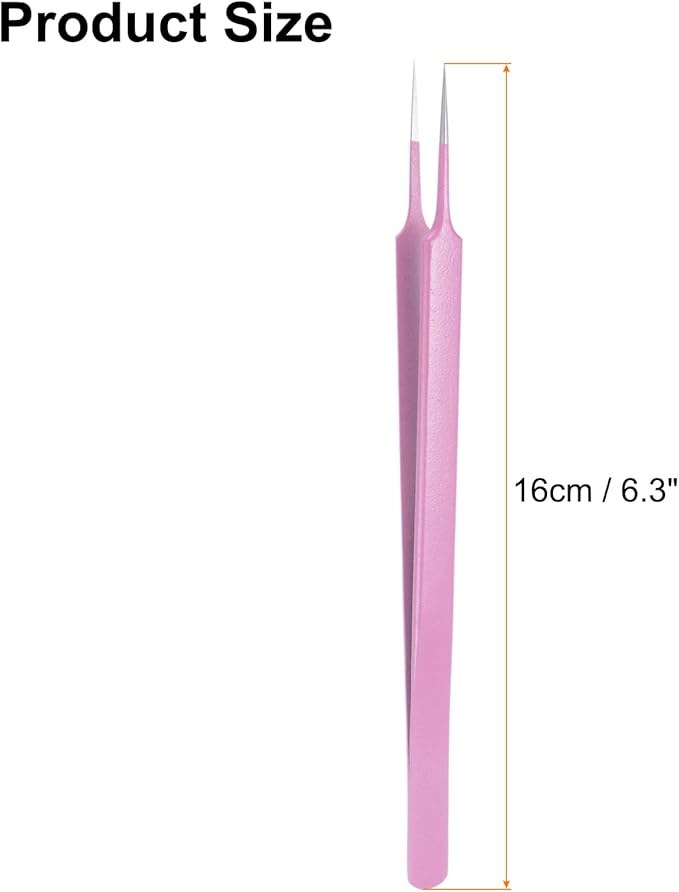 HARFINGTON Stainless Steel Precision Tweezers 6.3 Inch Long Handle Pointed Tip Tweezers Multi Purpose for Craft Industrial Work Laboratory Use, Pink