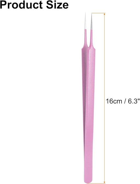 HARFINGTON Stainless Steel Precision Tweezers 6.3 Inch Long Handle Pointed Tip Tweezers Multi Purpose for Craft Industrial Work Laboratory Use, Pink