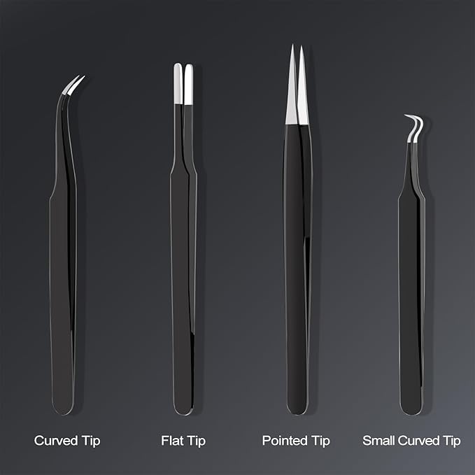 G.CATACC 4-Pack Precision Tweezers Set, Curved and Pointed Tweezer Kit for Craft, Eyelash Extension, Blackheads, Facial Hair, Ingrown Hair Removal, Electronics, Soldering, Jewelry - with Case