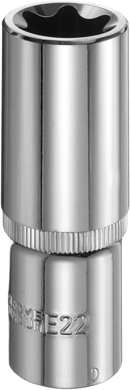 HARFINGTON E-Torx Socket 1/2" Drive E22 Star Female Socket 3.1" Length External Torx Deep Sleeve Chrome Plating 6 Point Spline Sleeve for Auto Repairs Home Maintenance