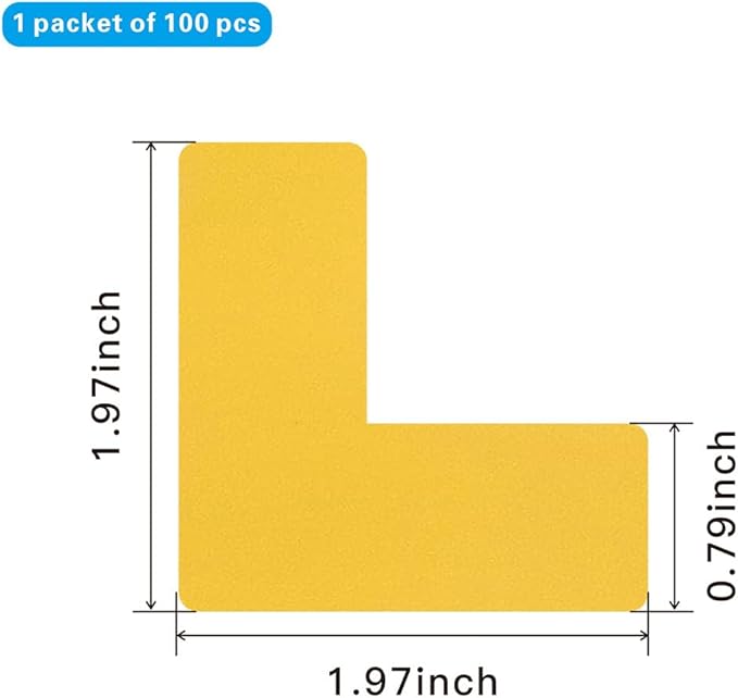 Beiyier 100 Pack 5s Location Marking Corner, 2x2x0.8 Inch Durable L Shaped Workplace Graphical Floor Organization Marker for Office Desk Table Top, Warehouse Floor (Yellow)