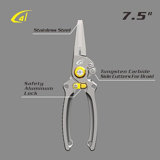 danco 2 Pack Aluminum 7.5??Precision Fishing Pliers with Stainless Steel Jaws, Cuts Braid with Ultra-Sharp Tungsten Carbide Side Cutter, Lockable, with Sheath, perfect for Fresh & Saltwater