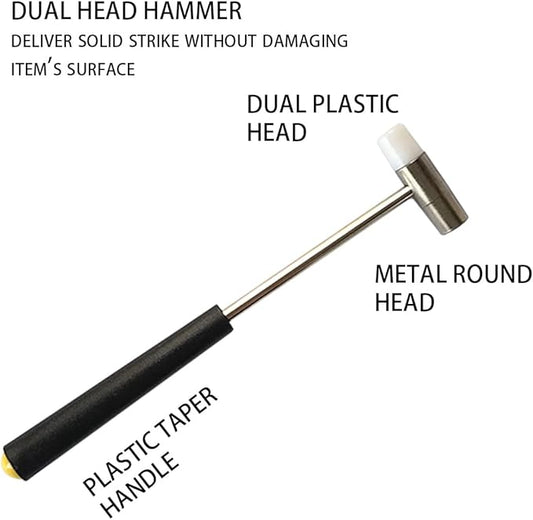 Dual Head Small Hammer, 7 Inches, Plastic Head and Metal Head, Black Plastic Grip, Double face Jewelry Mallet, Mini Hammer for Watch, Tuning, Woodworking, Toys, DIY, Leather, Instruments