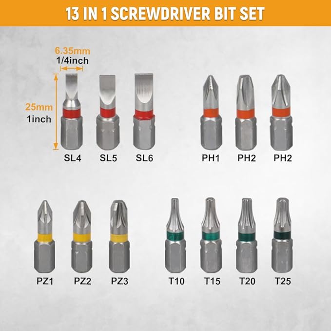 Hoteche 13 in 1 ScrewdrIver Bit Set, with Phillips, Flat Head, Torx Security, Hex, Robertson, Multi Bit Screwdriver Set, All in One Pocket Screwdriver, Multitool Repair Tool Set