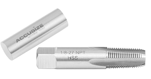 Accusize Industrial Tools NPT-18 H.S.S. Taper Pipe Tap, 1/8 in-27, 4 Flutes