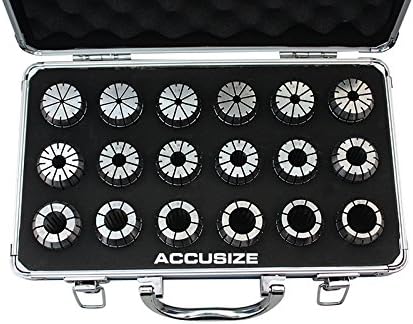 Accusize Industrial Tools 3 mm to 20 mm by 1 mm Er-32 Collet Set, 18 Pcs/Set in Fitted Strong Aluminium Box, 3350-0585