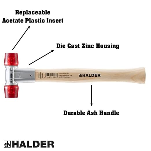 Halder Baseplex Soft-Faced Mallet 3906.025 - Hard Plastic Inserts, Zinc Die-Cast Housing, Overstrike Protector, 25mm, 7.58 Oz.