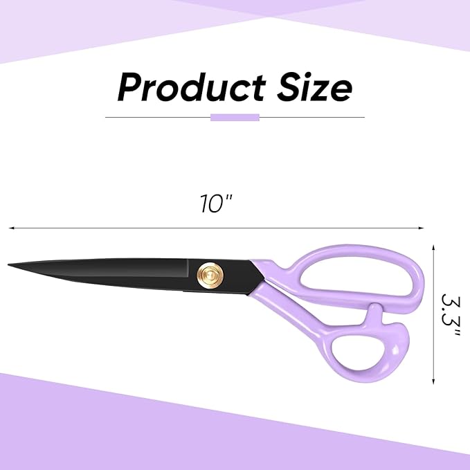 Professional Tailor Scissors Heavy Duty - Multi-Purpose Sewing Fabric Scissors for Leather Cutting Industrial Sharp Shears Home Office Arts, and Crafts (10 Inch) Purple