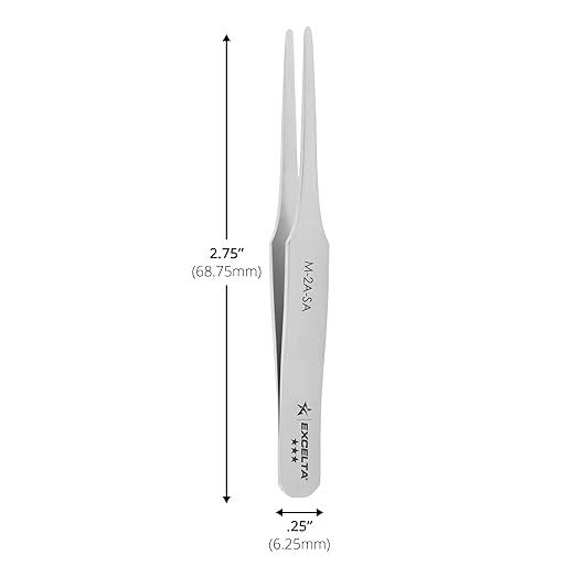 Excelta M-2A-SA Miniature Straight Tapered Flat Pointed Tweezer, Neverust Stainless Steel, 2.8 Inch, for Labels & SMD Components, Swiss Made, Professional