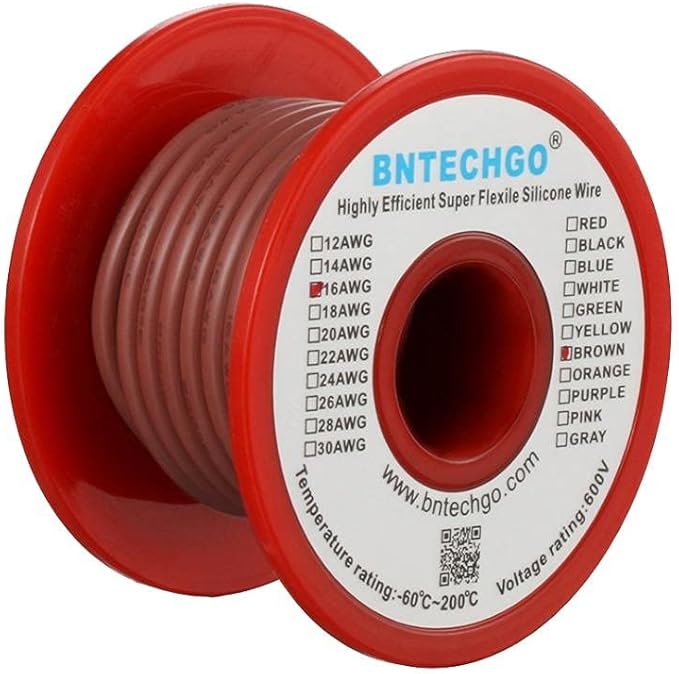 BNTECHGO 16 Gauge Silicone Wire Spool 25 ft Brown Flexible 16 AWG Stranded Tinned Copper Wire