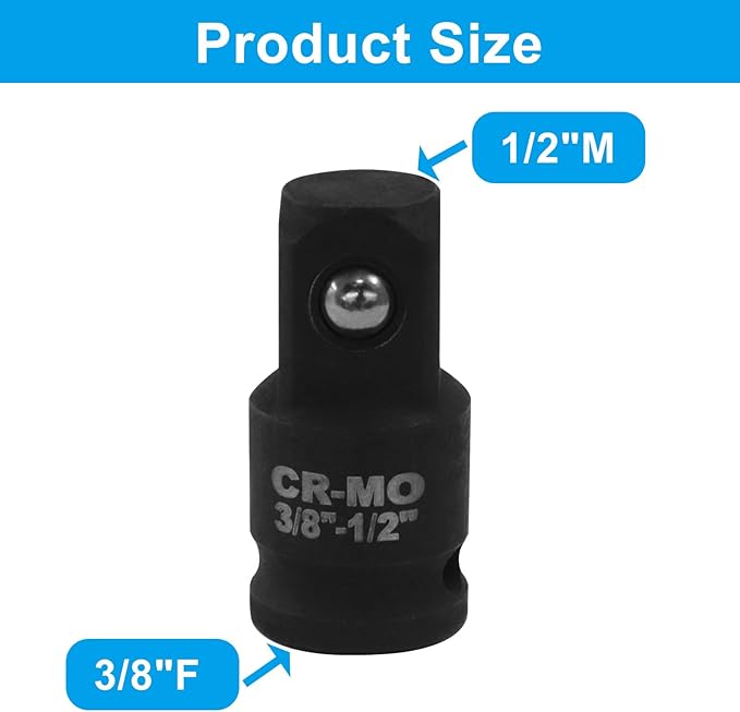 3/8" Female to 1/2" Male Impact Socket Adapter, Black Wrench Socket Adapter For Impact Driver