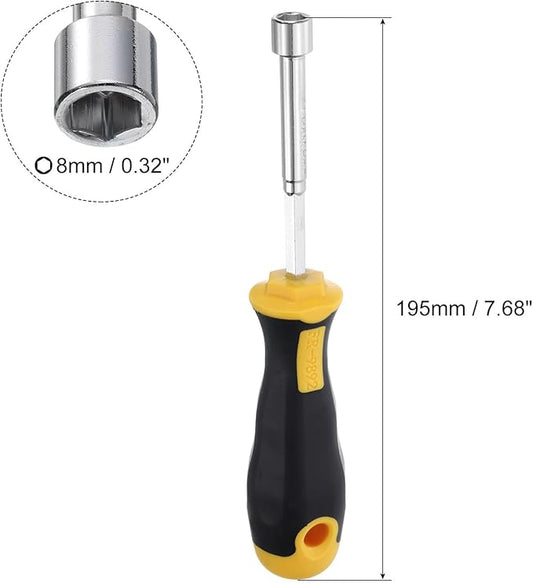 uxcell 8mm Socket Wrench Screwdriver Carbon Steel Hexagon Nut Driver Hand Tool Screwdriver Steel Cushion Grip Screwdriver for Hand-Making Automotive Repair Maintenance