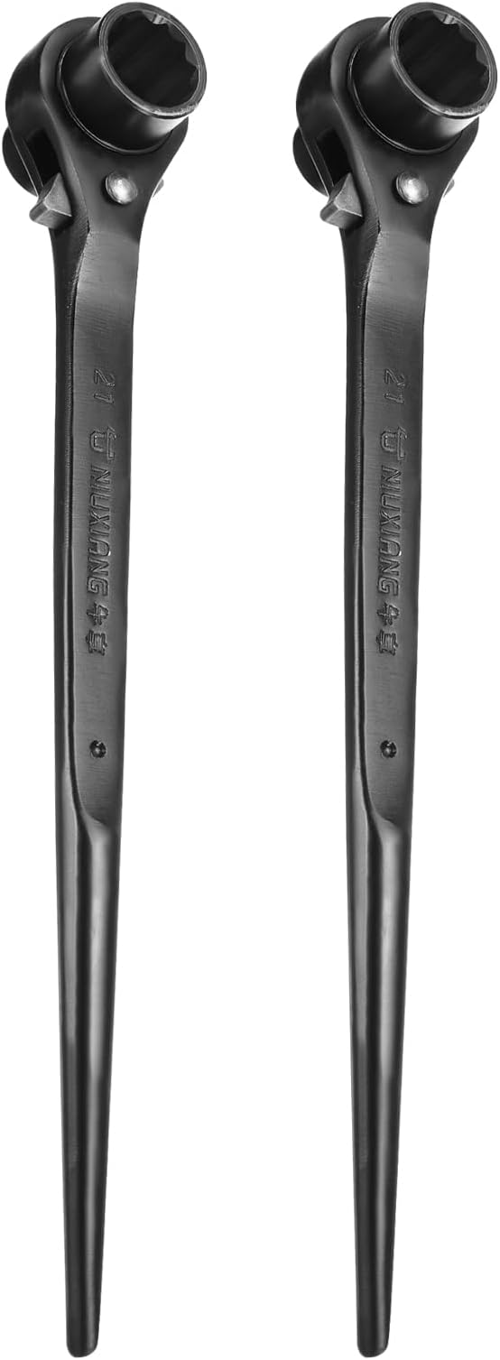 HARFINGTON 2pcs Scaffolding Podger Ratchet Wrench 19mm x 21mm CR-V 12 Point Double Ended Socket Ratcheting Podger Scaffold Spud Spanner Tool for Auto Repair Mechanical Maintenance, Black