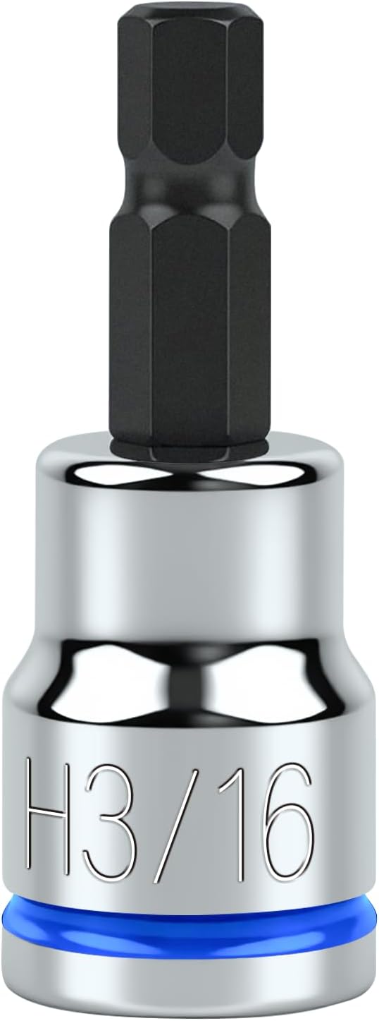 3/8 Inch Drive Hex Bit Socket, H3/16, Full Polished, Premium CR-V & S2 Alloy Steel Head Made for Auto/Mechanical