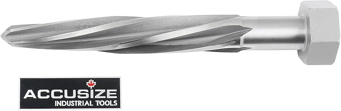 Accusize Industrial Tools H.S.S. Aligning Reamer - 13/16'' Diameter, 5'' Flute Length, 7'' OAL, Hex Shank, Spiral Flute, 0523-6035
