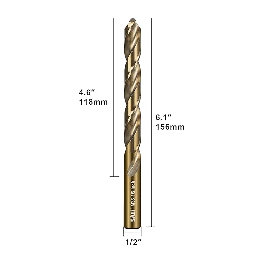 SALI Cobalt Drill Bit Set, 5Pcs 1/2" M35 High Speed Steel Jobber Length Drill Bit Kit for Hardened Metal, Stainless Steel, Cast Iron, Wood and Plastic, with Index Storage Case