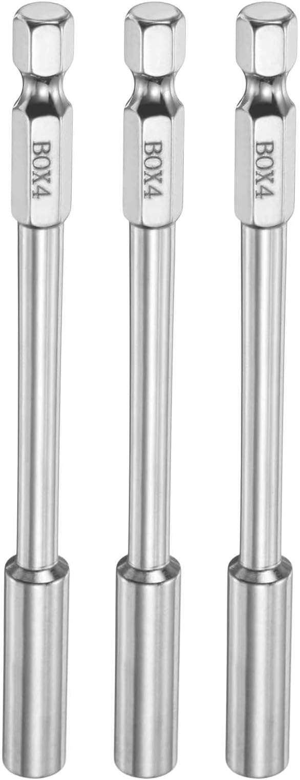 HARFINGTON 3pcs Nut Driver Drill Bit 4mm Metric Socket 1/4" Hex Shank 3.94" (100mm) Long 6-Point Socket Quick Change CR-V Steel Bolt Setters for Power Drill Driver