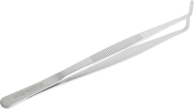 Aoje-Link 304 Stainless Steel Tweezers with Curved Serrated Tip Sewing Machine Electronic Repair Tweezers Pliers Multi-Purpose Tweezers Tool Pliers Silver 1pcs