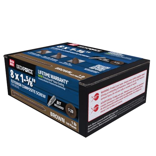 Grip-Rite GRDFCS158ACA1 DeckForce #8 x 1-5/8" Nano Coated Composite Deck Screws, Brown, 1lb Box