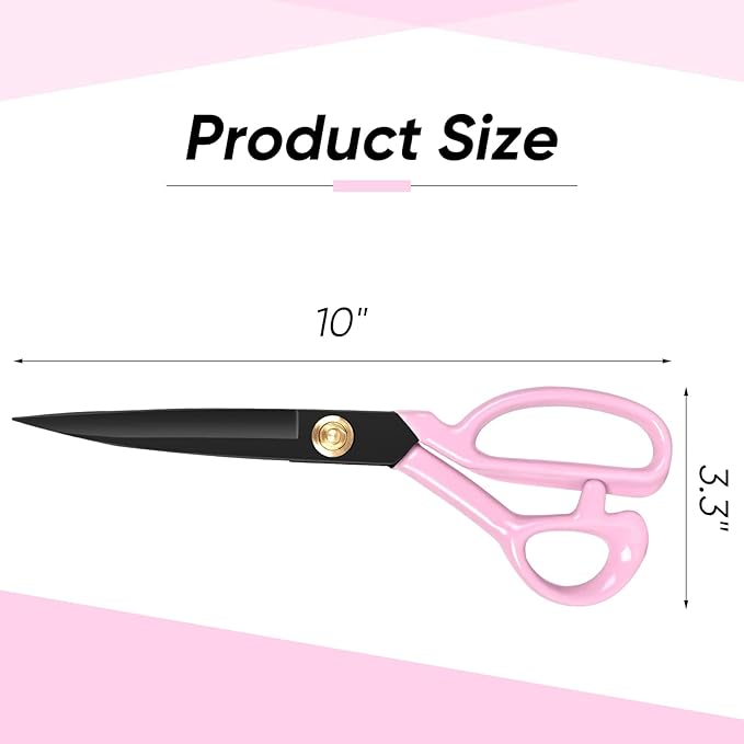 Professional Tailor Scissors Heavy Duty - Multi-Purpose Sewing Fabric Scissors for Leather Cutting Industrial Sharp Shears Home Office Arts, and Crafts (10 Inch) Pink