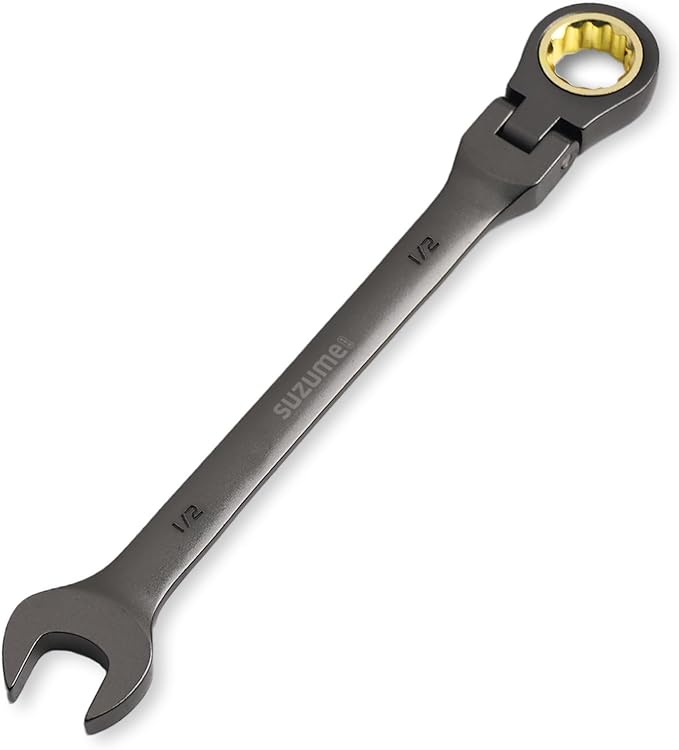 SUZUME 1/2??Flex Head Ratcheting Wrench SAE 72 Teeth Cr-V Steel with 180째 Flexible Head 15K+ Cycle Locked Gears Black Nickel Coating