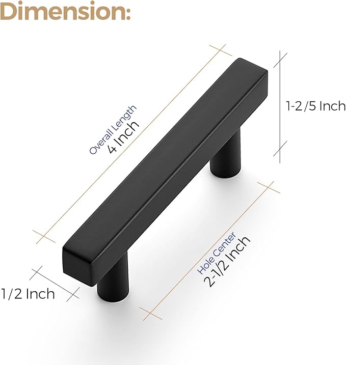 Ravinte 20 Pack 2-1/2 Inch Cabinet Pulls Black Sqaure Kitchen Cabinet Handles Black Cabinet Hardware Stainless Steel Drawer Pulls 4 Inch Overall Length with Mounting Template