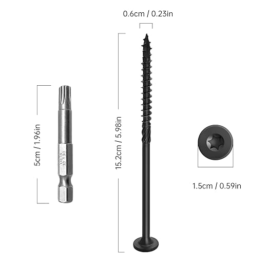 6 Inch Deck Screws 300Pcs, Heavy-Duty Wood Screws Assortment Fastener Kit,Rust Resistant epoxy Coated, T30 Star Bit (#14 x 6)
