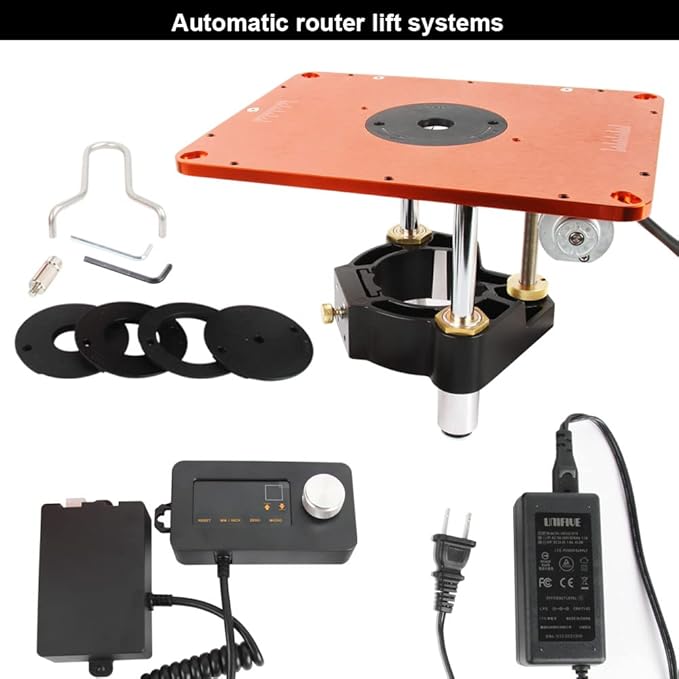 O'SKOOL Motorized Router Lift Systems for 3-1/2" Diameter Motors, 9-1/4'' x 11-3/4'' Plate 5-Piece Insert Ring Kit, RTS07