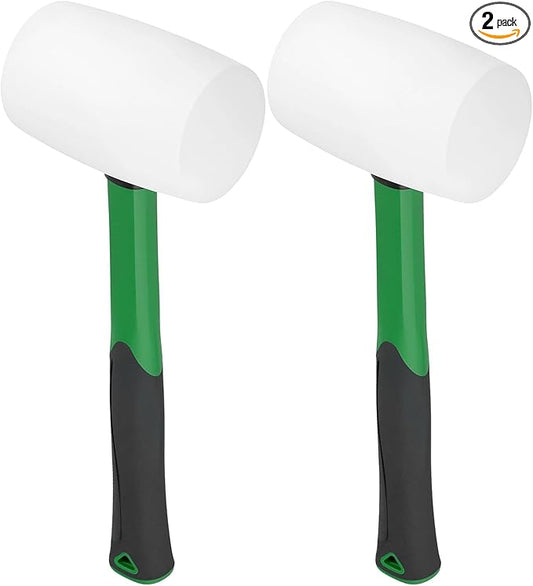 2 Pack 32 oz Rubber Mallet Hammers with Non-Slip Grip Handle, Non-Marking Rubber Hammer for Flooring Installation, Camping Tent Stakes, Auto Repair