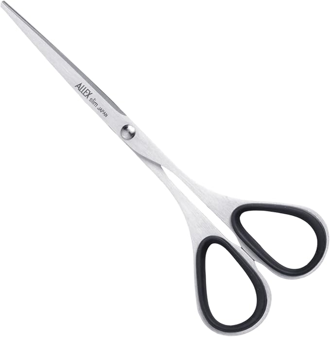 ALLEX Little Skinny Scissors for Office 4.7", All Purpose Slim & Thin Low Profile Scissors, Made in JAPAN, All Metal Sharp Japanese Stainless Steel Blade with Non-Slip Soft Ring, Black