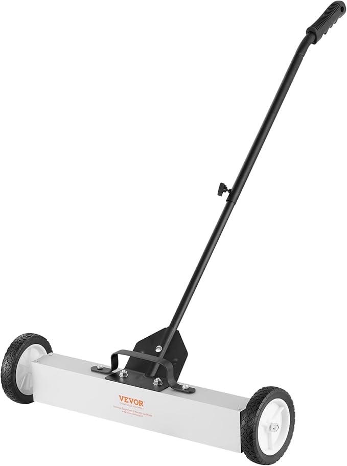 VEVOR 50Lbs Rolling Magnetic Sweeper with Wheels, 24-inch Large Magnet Pickup Lawn Sweeper with Telescoping Handle, Push-Type Magnetic Pick Up Sweeper, Easy Cleanup of Workshop Yard Garage