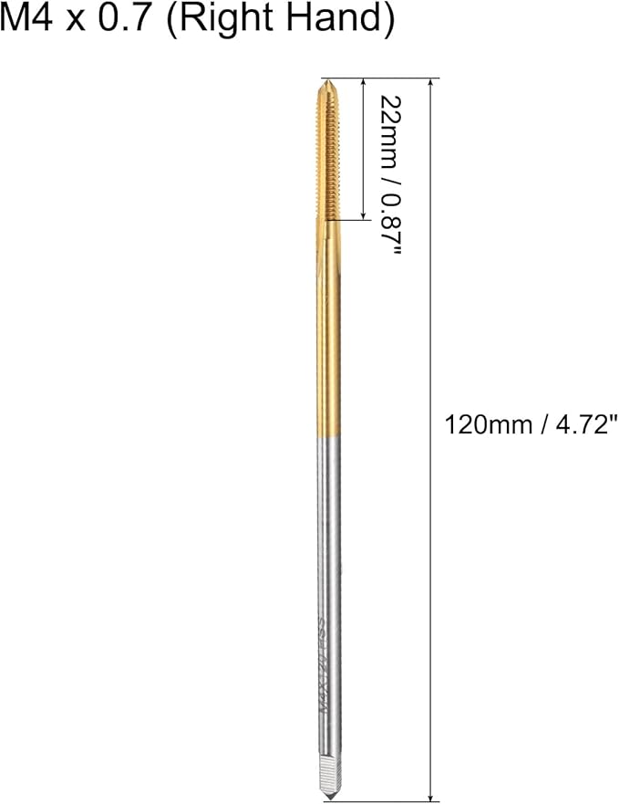 uxcell Metric Thread Tap M4 x 0.7 H2 120mm Straight Flute Screw Thread Milling Machine Taps Threading Tapping Repair Tool