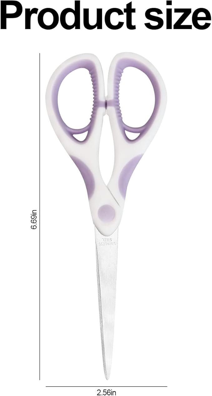 Multipurpose Stainless Steel Scissors 6.7" Purple Sharp Shears Comfort-Grip Scissors for Fabric Craft Office Supplies (Purple)