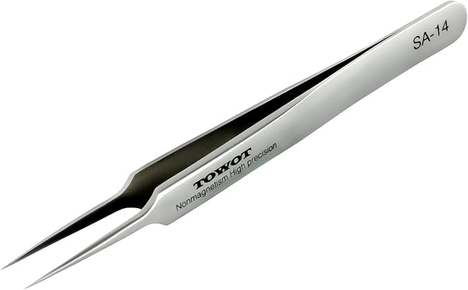 Precision Tweezers, Stainless Steel Pointed Ultrafine Tweezers for Craft, Electronics, Soldering, Experimental Work, Jewelry-Making, Non-Magnetic Industrial Tweezers, by TOWOT