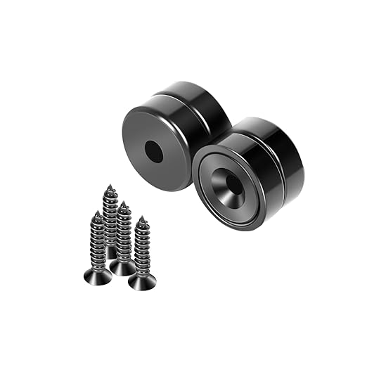 Neosmuk Magnets with Screws,40lbs+ Heavy Duty Rare Earth Neodymium Mounting Magnets with Holes,Countersunk Round Disc Industrial Magnets for Wall Mounting,4 Pack,Black