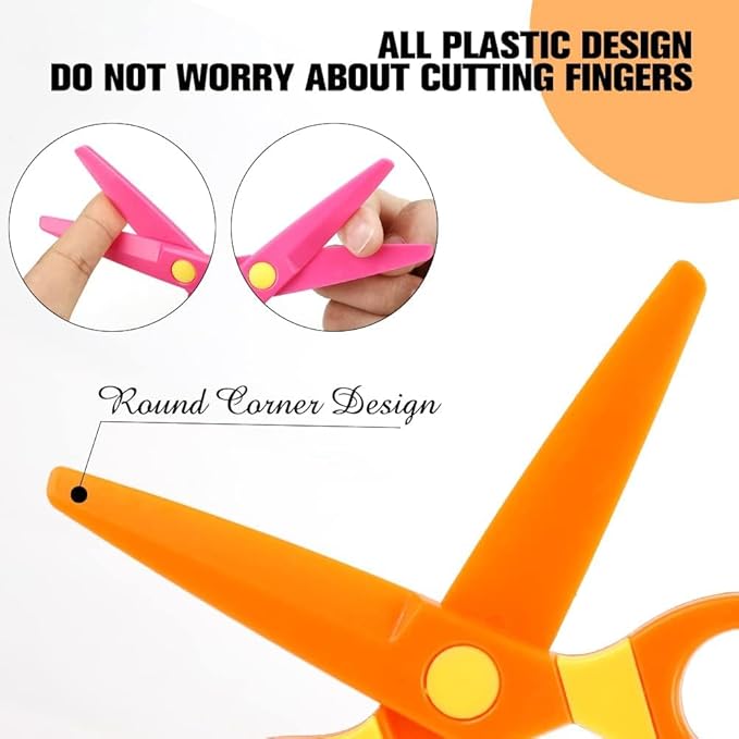 LOVESTOWN Kids Scissors, 5PCS Blunt Tip Toddlers Training Safety Scissor, Anti-Pinch Design, Hand-Eye Coordination Development, Playdough Tools Paper Cutting Activity, DIY Craft Supplies