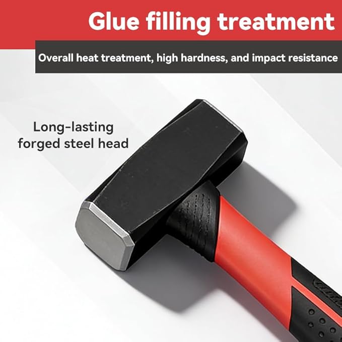 2.2lb Sledge and Club Hammer with Work Gloves, Mini Sledge Drilling Hammer Shock-Resistant Non-Slip Fiberglass Handle Construction and Demolition